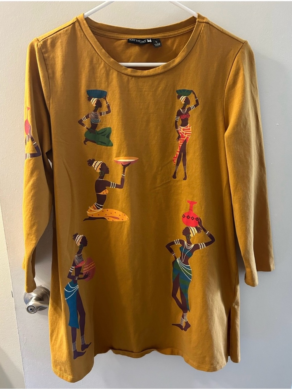 Antthony Mustard Yellow Long Sleeve Tunic with Colorful African Print